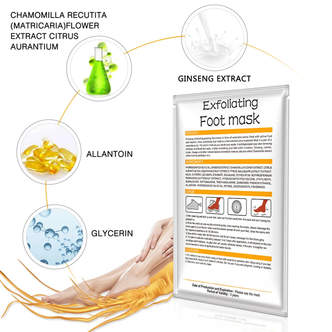 OEM Wholesale Top Feet Treatments Natural Vegan Ginseng Exfoliating Peeling Foot Care Mask