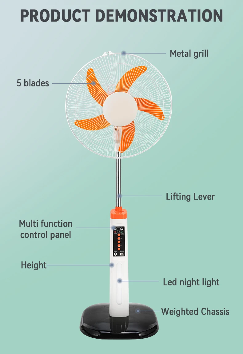 Manufacturer Solar Rechargeable  Floor Energy AC Dc Solar Powered Outdoor Rechargeable Fans