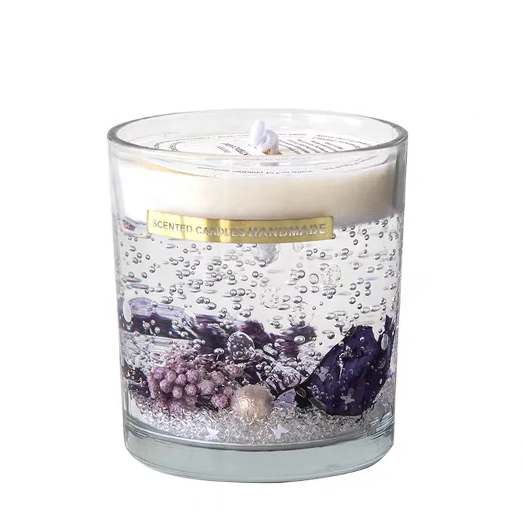 Jar Scented Candles Custom Dried Flower Crystal Soy Gel Jelly Glass Decorative Luxury Home Decoration Soy Wax Pillar