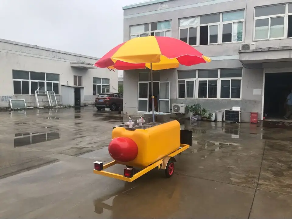 Commercial Hot Dog Cart Tricycle Small Size Hot Dog Shape Design Food Cart Snack Food Mobile Service Equipped Trolley