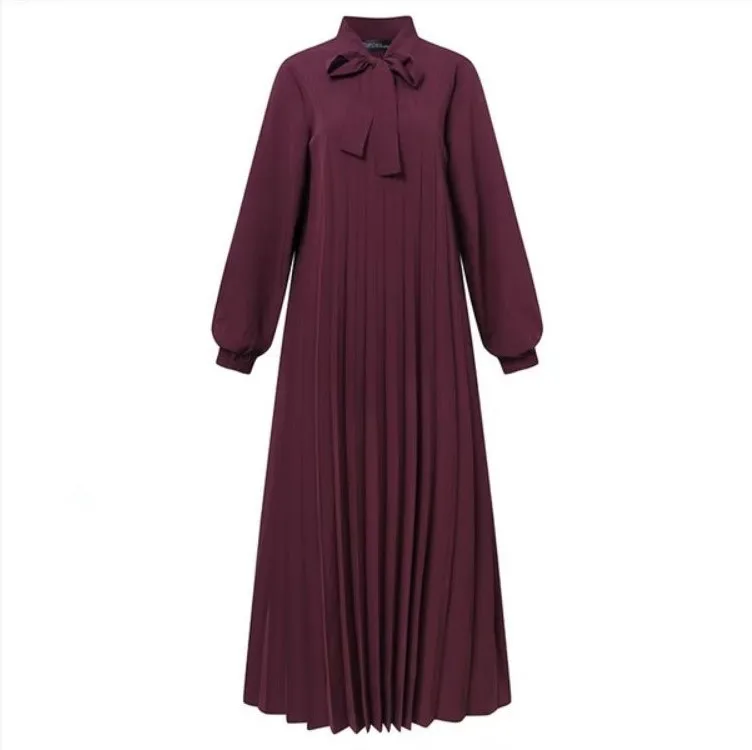 Wholesale  Loose Pleated Dress Chiffon Kimono Dubai Turkey Kaftan Islamic Clothing Abaya Muslim Dresses for Women Long Sleeve