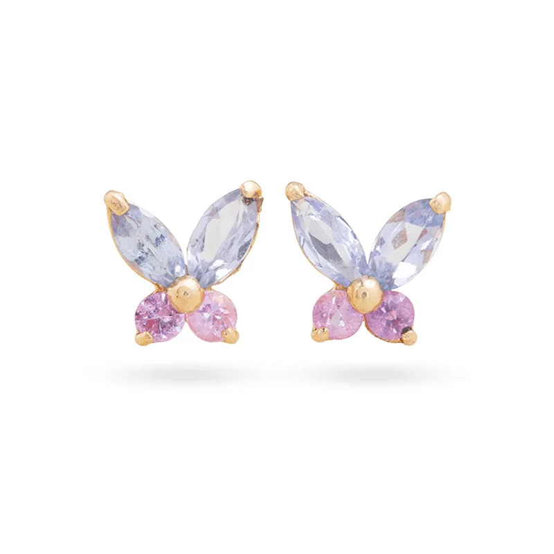 Brass Earrings Butterfly Geometry Color Zircon Gold Silver Stud Earrings for Women Hainon 2010