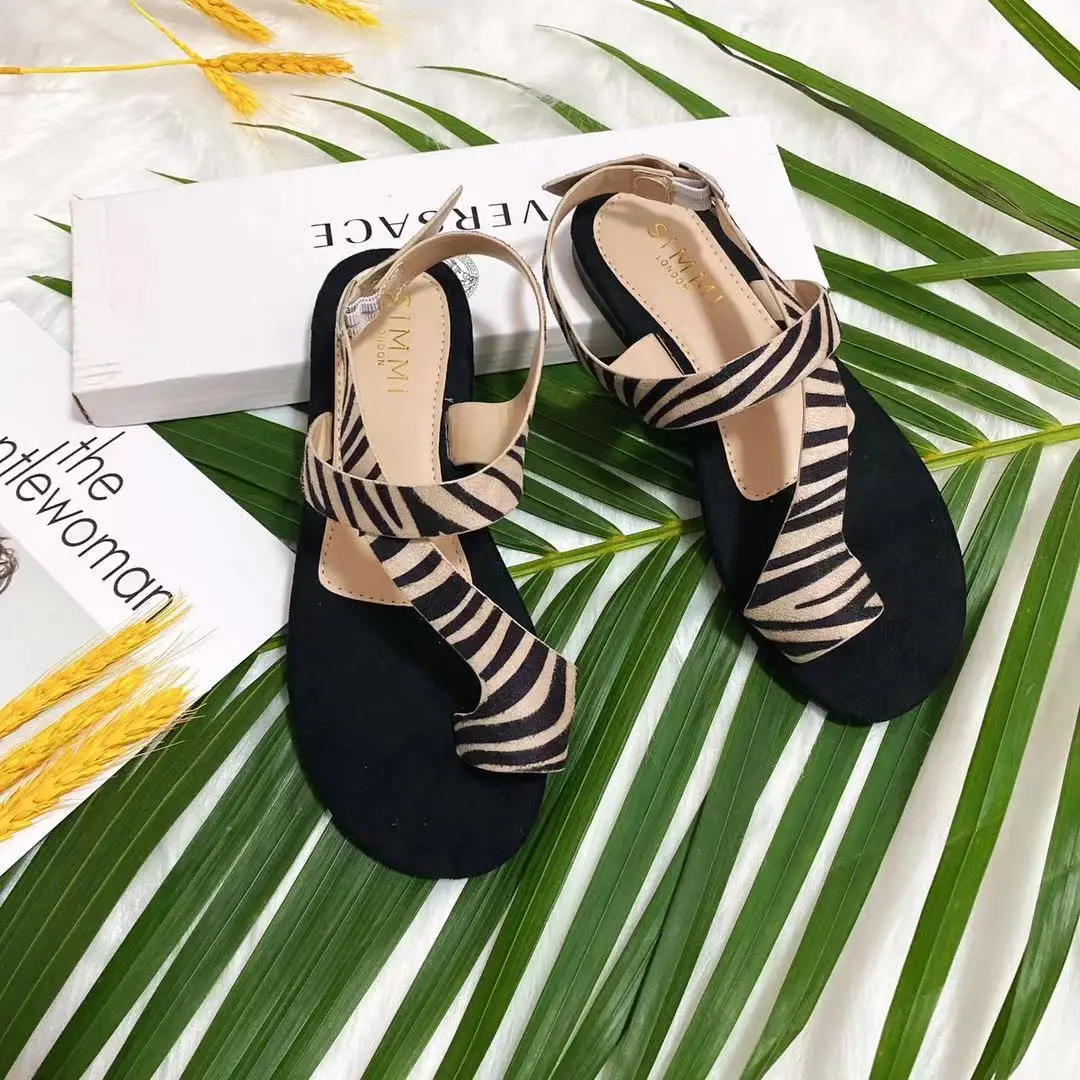 New designer zebra flannel leather flat shoes women fashion ladies sandals summer slippers