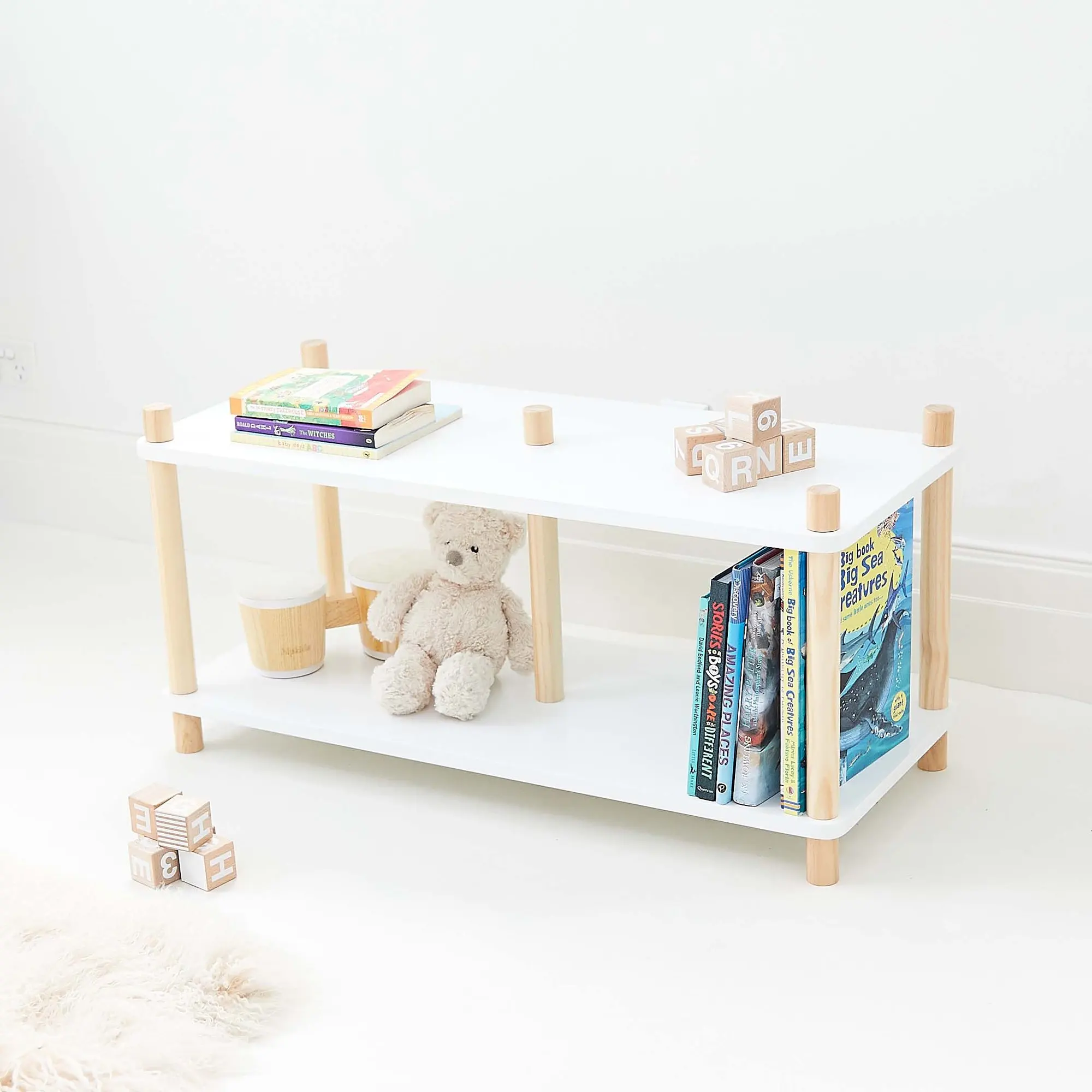 Cheap price living room scandianvian 2 tiers ladder shelf wooden book shelves