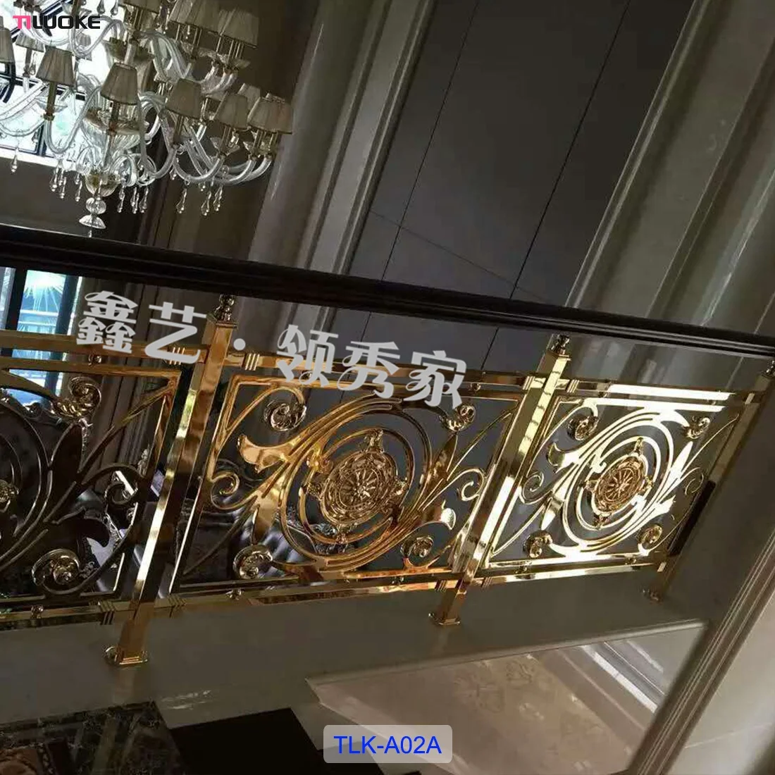 Luxury villa staircase handrail design brass material gold plated indoor decorative stair railings