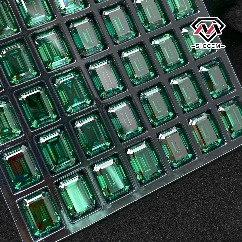 Wholesale Emerald Cut Green Moissanite Stone VVS  Gemstone Fancy Loose Moissanite Various Sizes