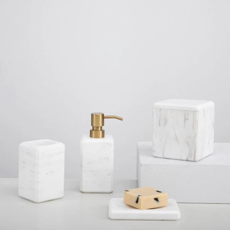 Набор мраморных аксессуаров для ванной комнаты с подставкой