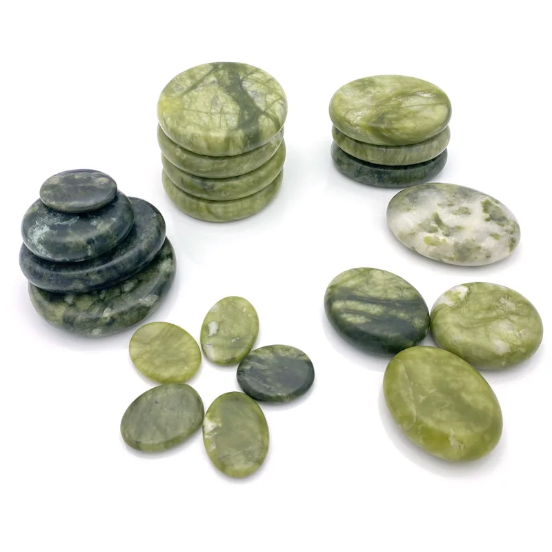 Jade Gua Sha Green Jade Round Shaped Hot Stone Natural Crystal Guasha Kit 3*4 cm 5*6 cm 6*8cm 8*8 cm