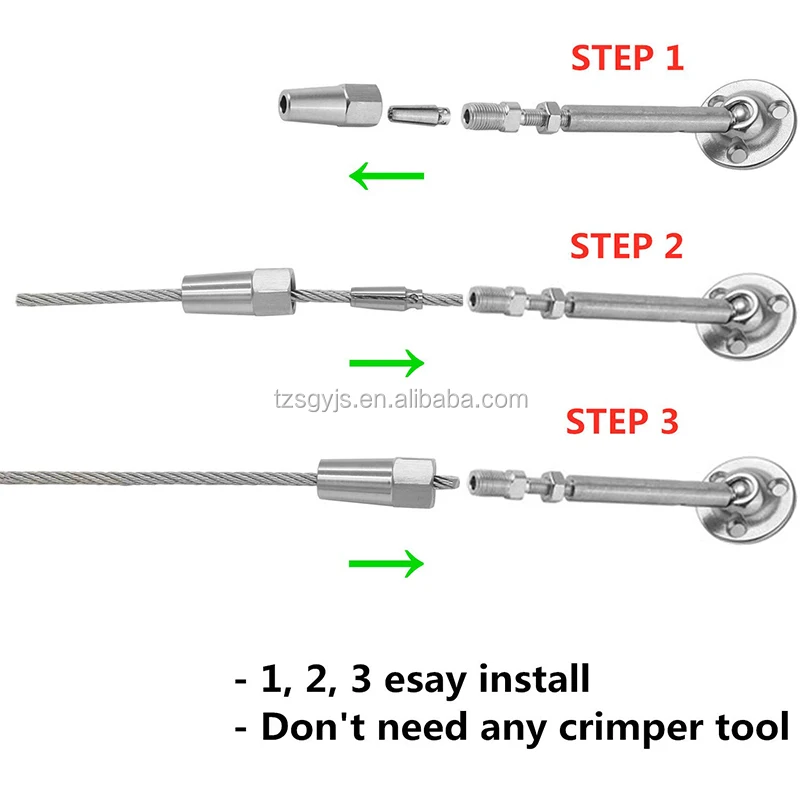Adjustable Stainless Steel Cable Railing System Swageless wire rope fitting easily Quick installation