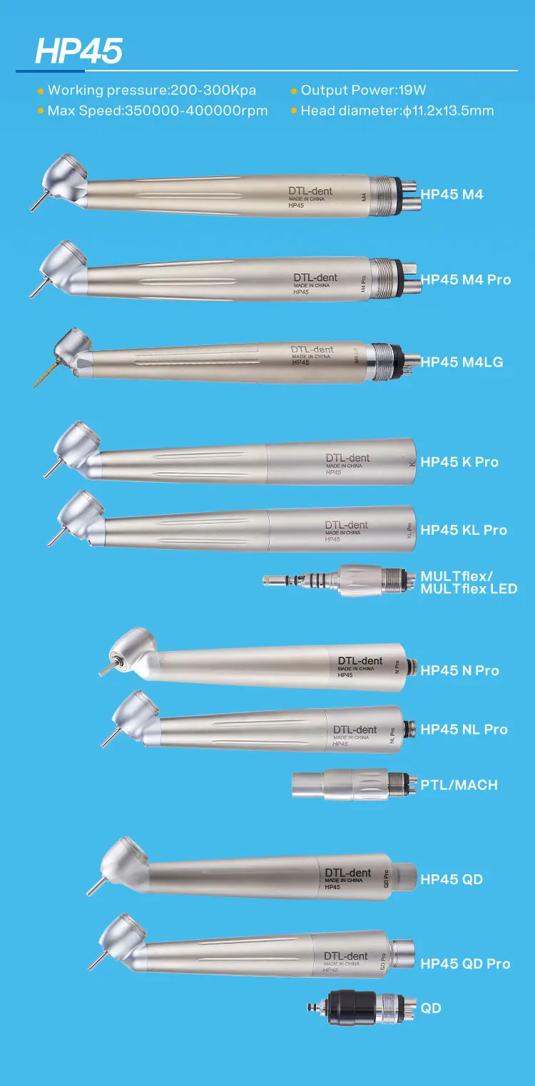 Air turbine anti retraction handpiece quick coupling fiber optic handpiece led high speed dental handpiece small head