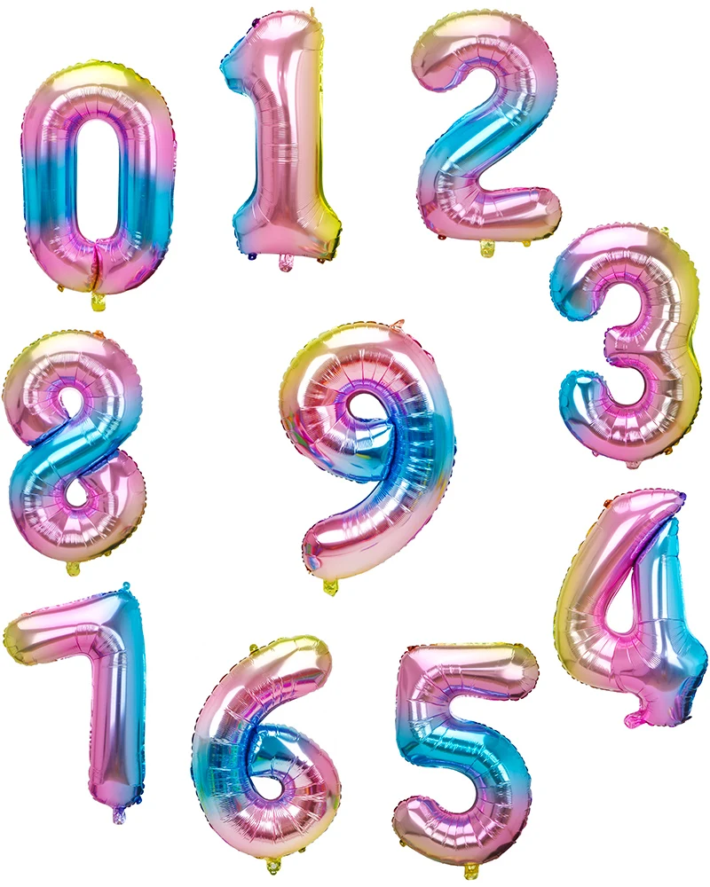 Number Foil Balloon Glitz Laser Helium Balloon Rainbow Colored Balloons Used for Birthday Party Anniversary Decorations