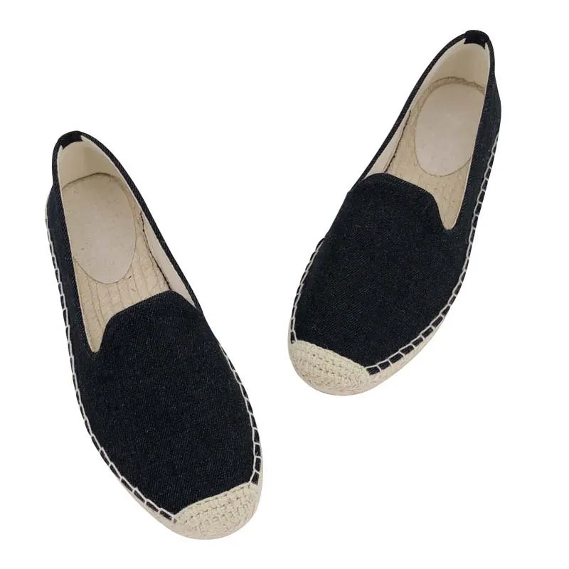 Wholesale  New style fashionable Casual closed toe flat slip on soft jute sole canvas casual espadrilles shoes for women