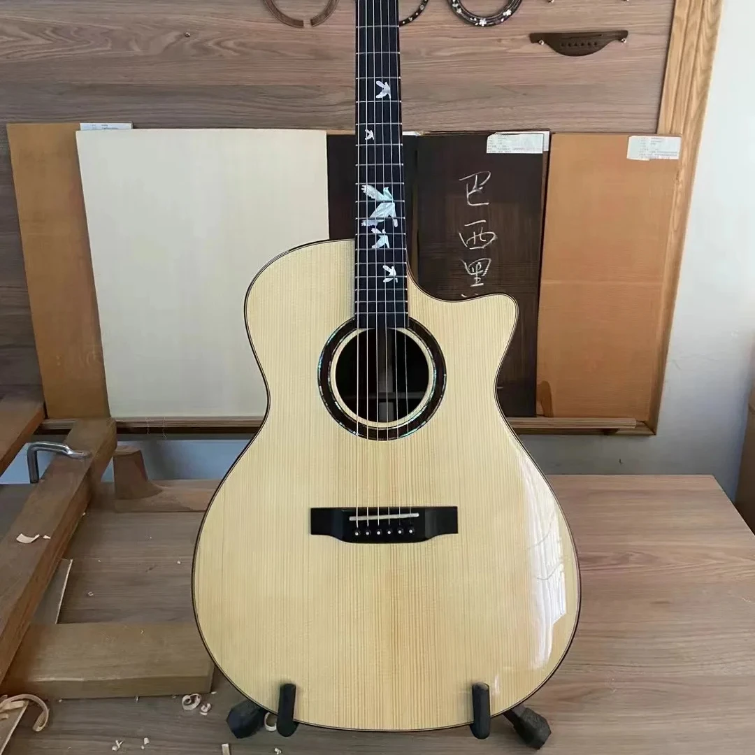 High End All Solid Spruce Rosewood Acoustic Guitar Custom High Quality Glossy Wholesale Service Mahogany Back/Side Ebony