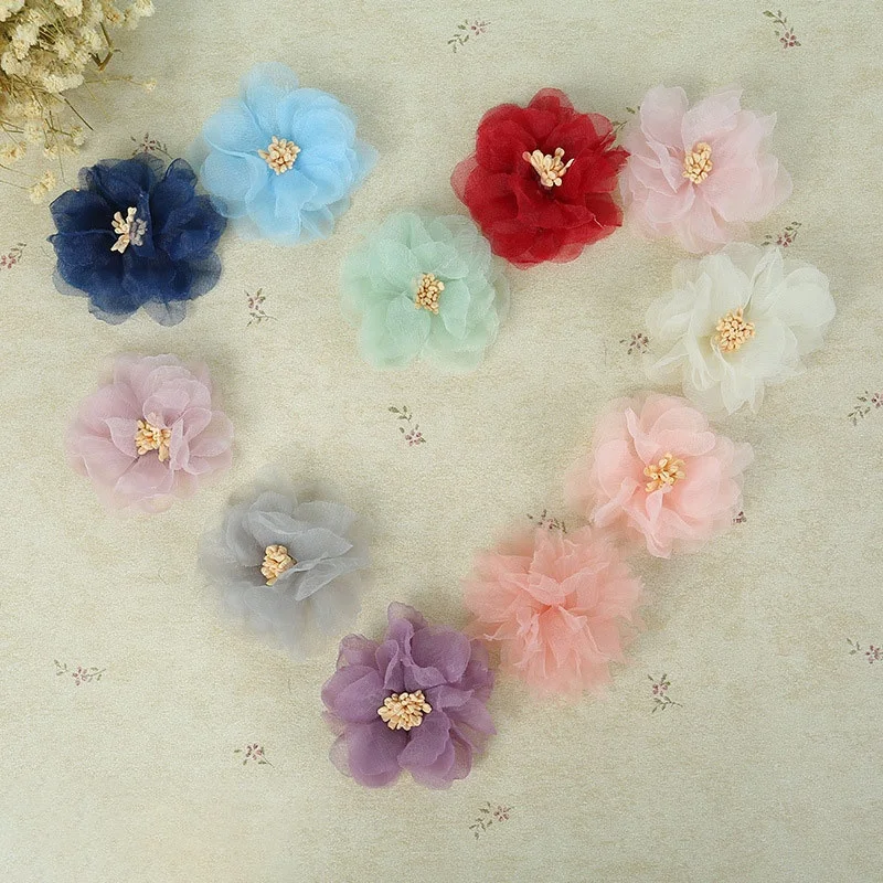 
Colorful Chiffon Tulle Hair Flower Accessories Home Clothing Decorative Artificial Flowers 