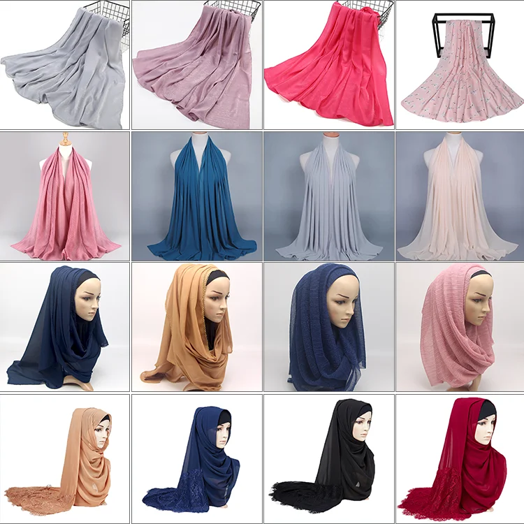 Wholesale Latest Ethnic Bulk Women Customized Logo Muslim Color Hijab Islam Scarf Women Muslim Custom Hijab Scarves