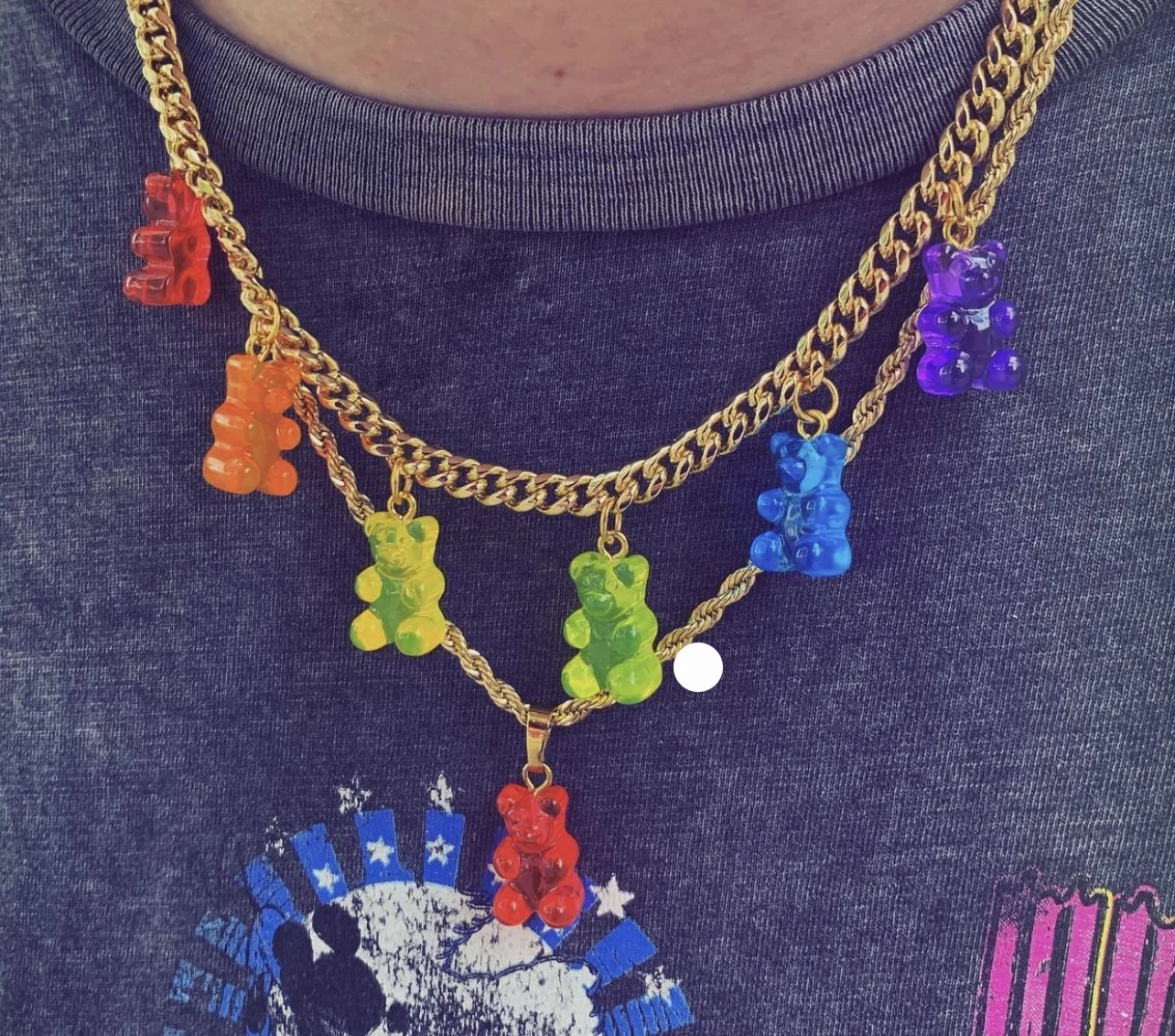 Ins Same Paragraph Hot Sale Fashion Multi-layered Necklace Colorful Dainty Gummy Bear Pendant Necklaces