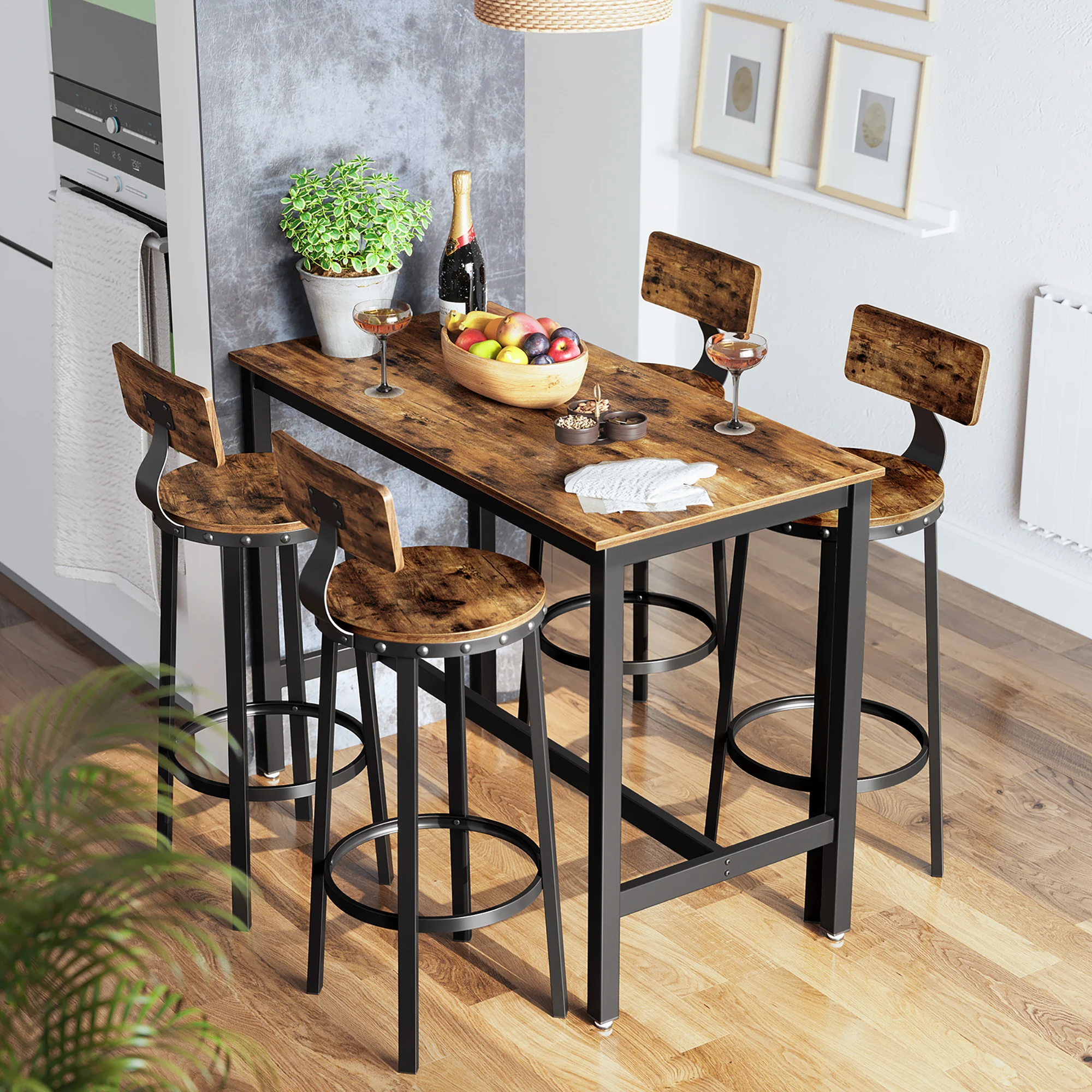 Vintage brown rustic high back bar stool chair wooden high bar chair for bar table restaurant chair