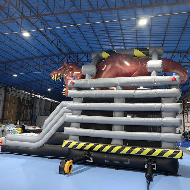 Commercial Inflatable Bounce House with Long Slide & Dinosaur PVC Tarpaulin Unisex Outdoors Inflatable Castle