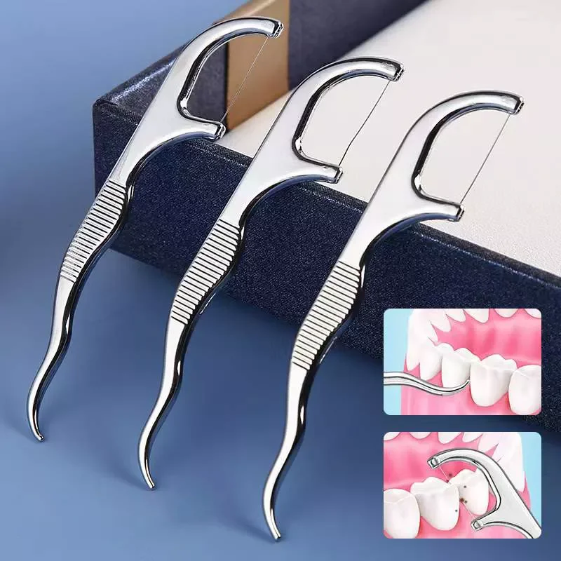 High Quality Stainless Steel Toothpick Dental Floss Reusable Flossing Holder Teeth Cleaning For Oral Teeth Cleaning Care