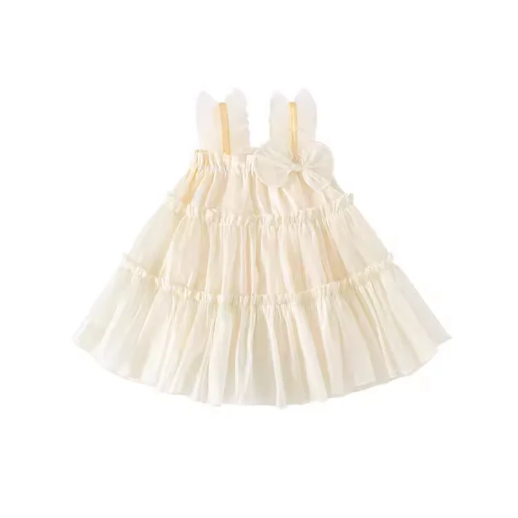 Wholesale Manufacture summer cute big bow soft tutu spaghetti strap dresses for kids girls