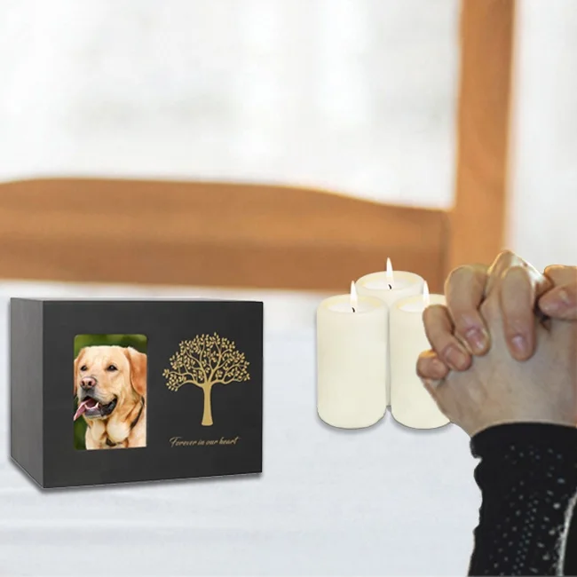 Personalize Pet Coffin Urn In Love Memory Keepsake Box Wood Cremation Wooden Pet Caskets & Urns With Photo