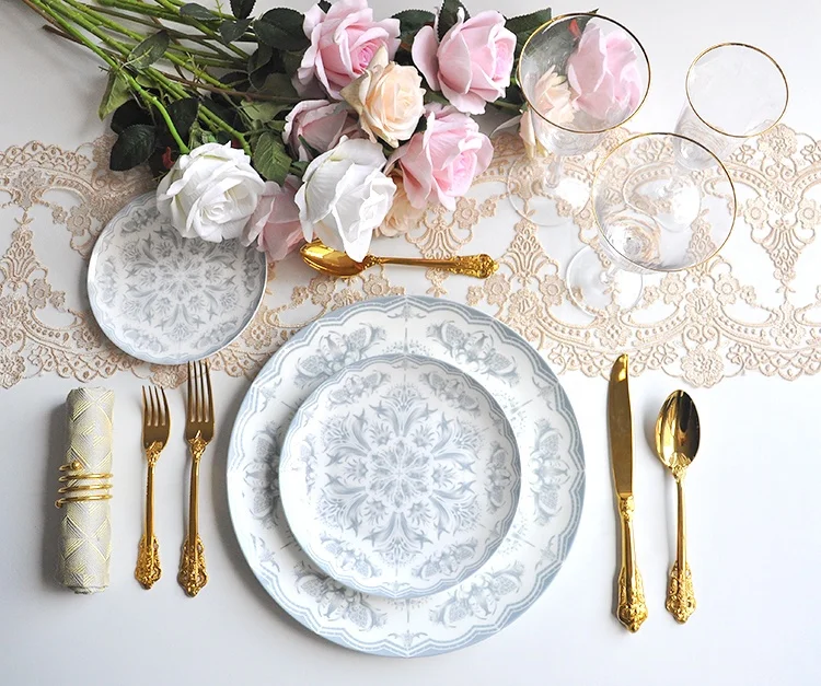 Wedding decoration grey ceramic dinner plates bone china dinner set tableware manufacturer