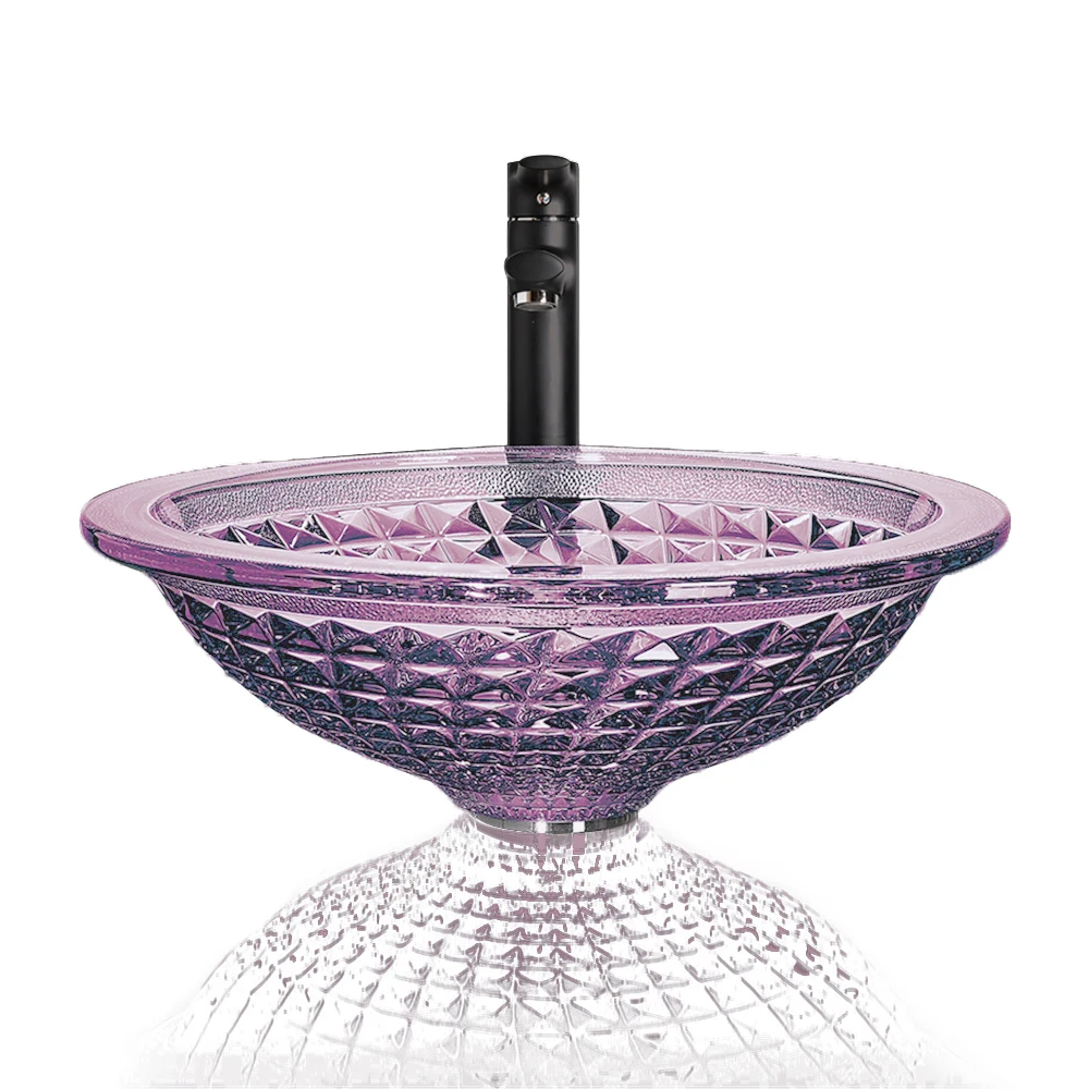 Top quality purple clear transparent tempered glass bathroom round sink basin