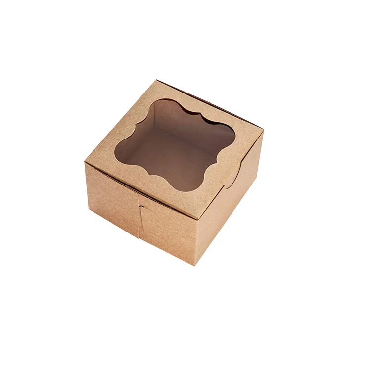 HENGXING Natural Kraft Bakery Boxes With PVC Window Large Cookie Box