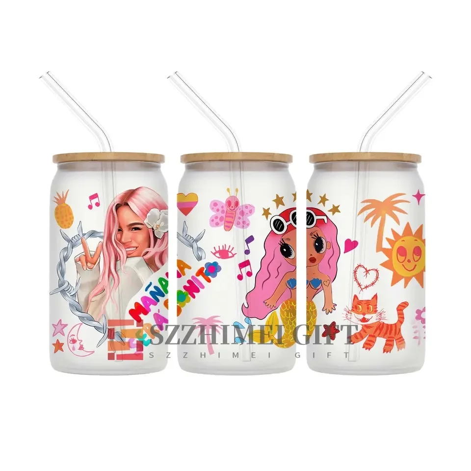 custom wholesale red rose 16oz uv dtf cup film wrap transfers mugs tumbler sticker for glass libbey cups