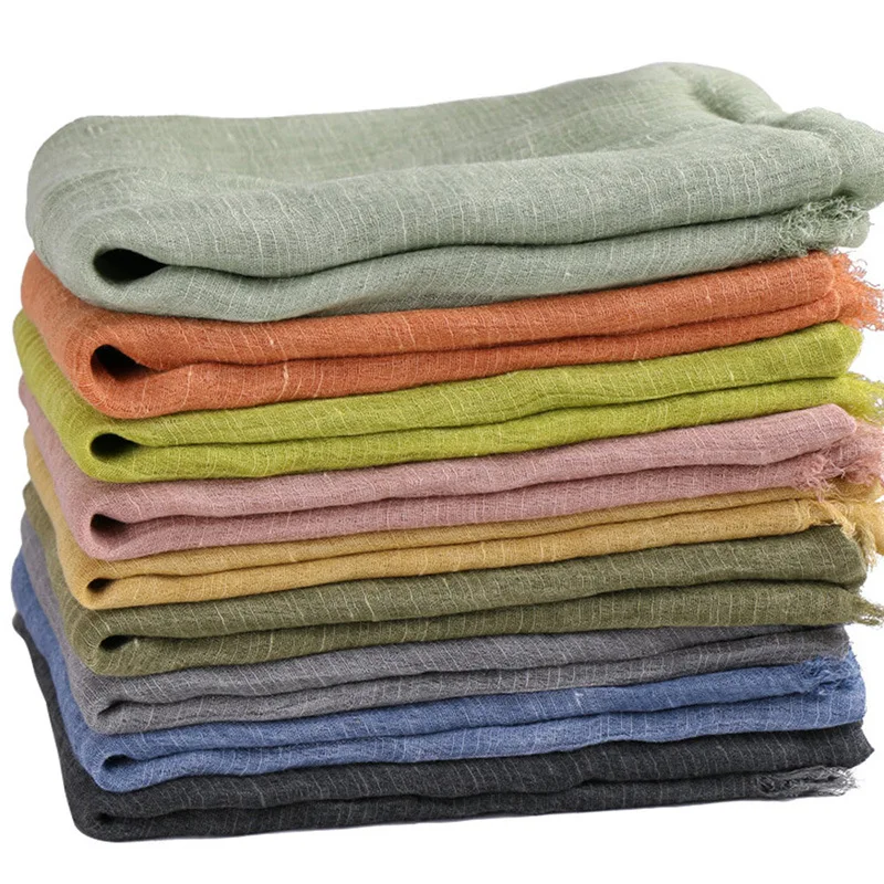 Оптовая продажа, дешевая Женская одежда из хлопка и конопли, шерстяной шарф с бахромой, галстук, модная льняная текстура, Женская шаль из чистого хлопка