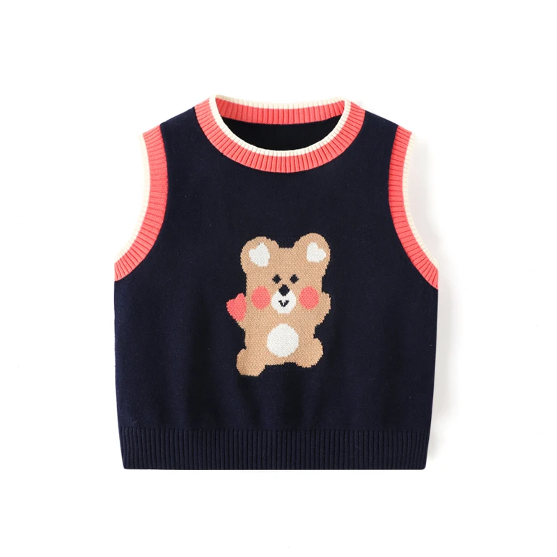 2024 custom duck knitted kid children pullover preppy style warm soft Autumn Winter vest for baby