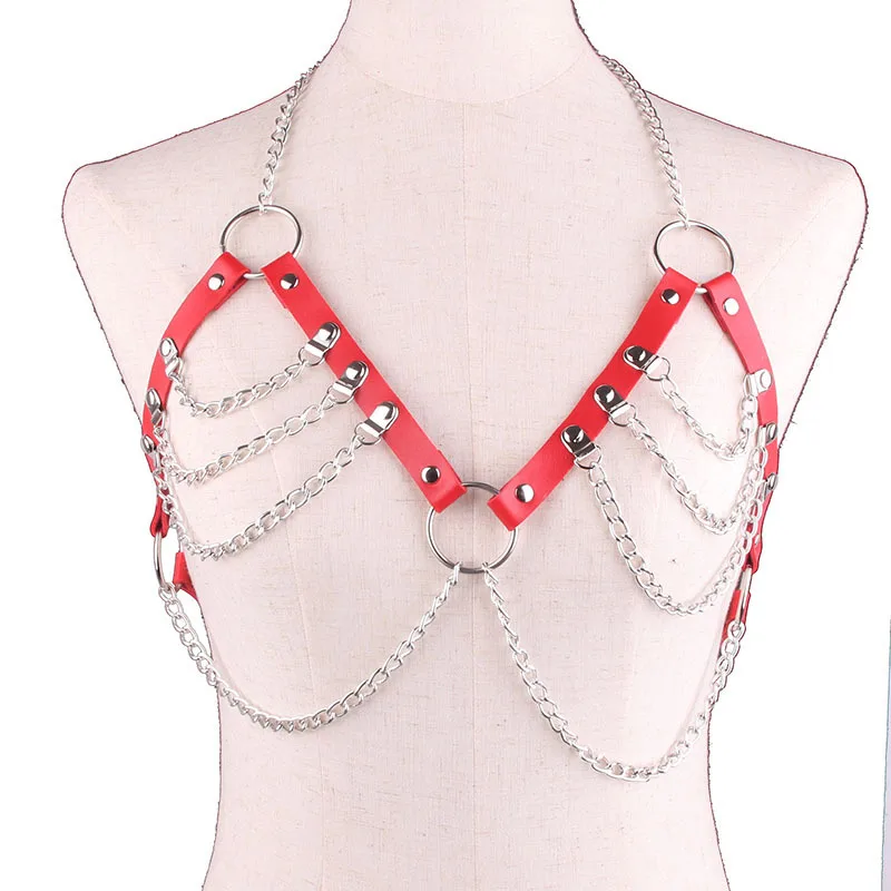 Factory direct sales Europe and the United States cross-border punk necklace sexy leather metal decoration chest chain body chai