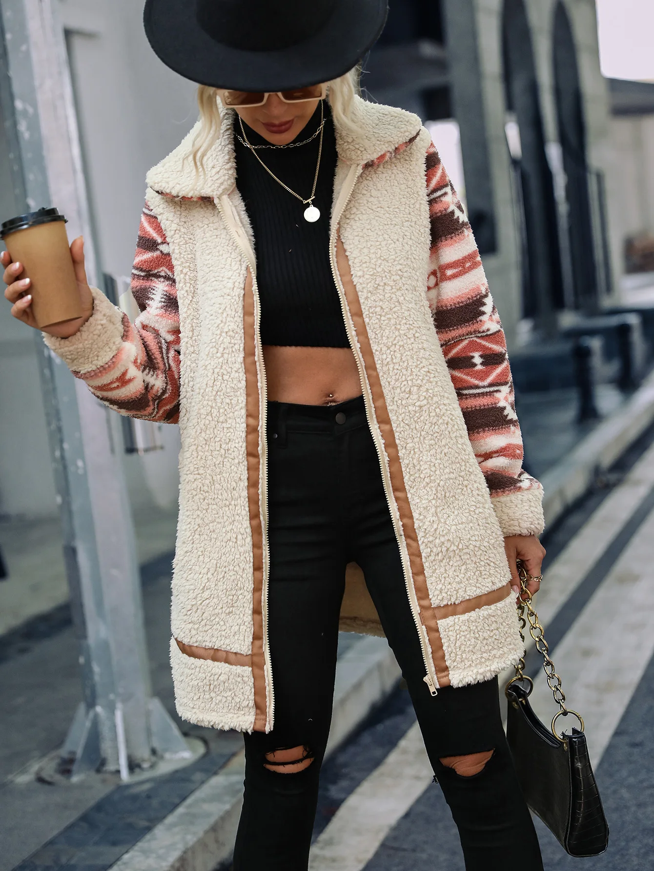 DAMOCHIC Custom Woman Winter Jacket and Coat Long Fleece Plush Zipper Overcoat Patchwork Casual Wool Trench Coat Women 2023