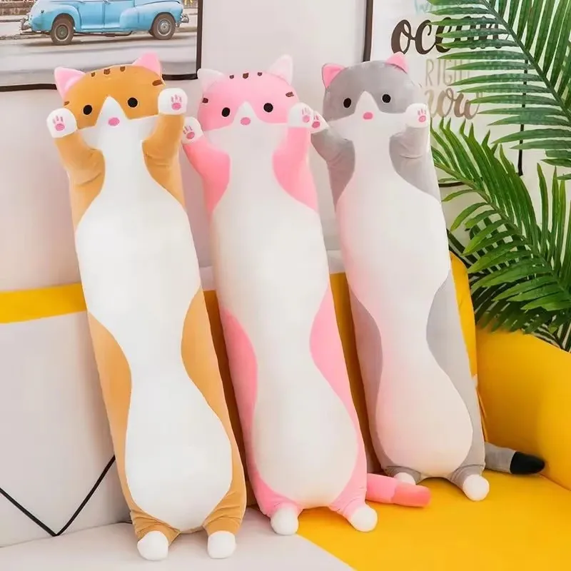 RTS Soft Cat Big size Hugging Plush Pillow Cartoon Long Cat Kitten Legs Sleeping Companion Bolster stuffed animal