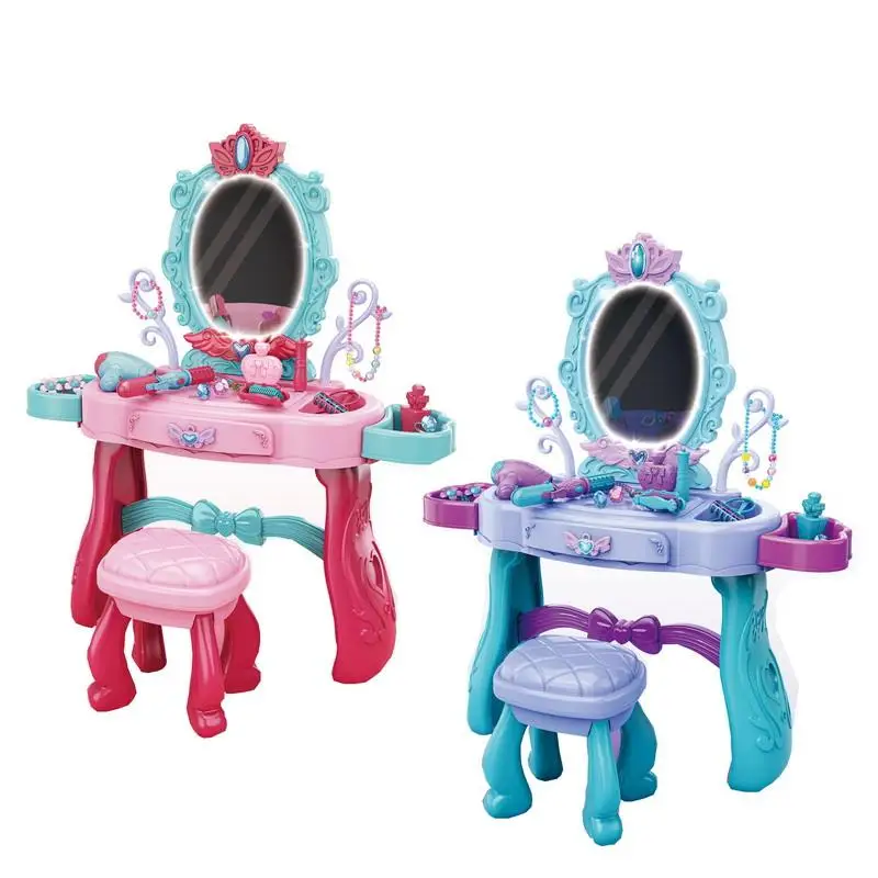 2024 Best Selling 23/31pcs Plastic Children Girls Game Mirror Pretend Play Table And Chair Makeup Beauty Kids Dresser Table Toys