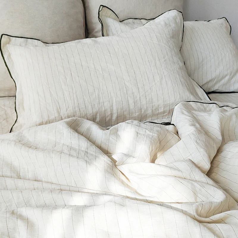 King Queen size Linen bedding set for hotel Flax Linen fabric Fitted Sheet embroidery edge Bedsheets Customization Wholesale