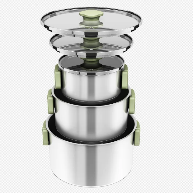 304/201 stainless steel stackable cookware set with foldable handle  16 /20/24 cm casserole save space