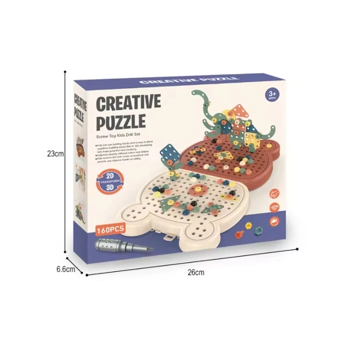 New design children educational 160pcs cartoon bear creative diy puzzle screw assembling toy toolbox set
