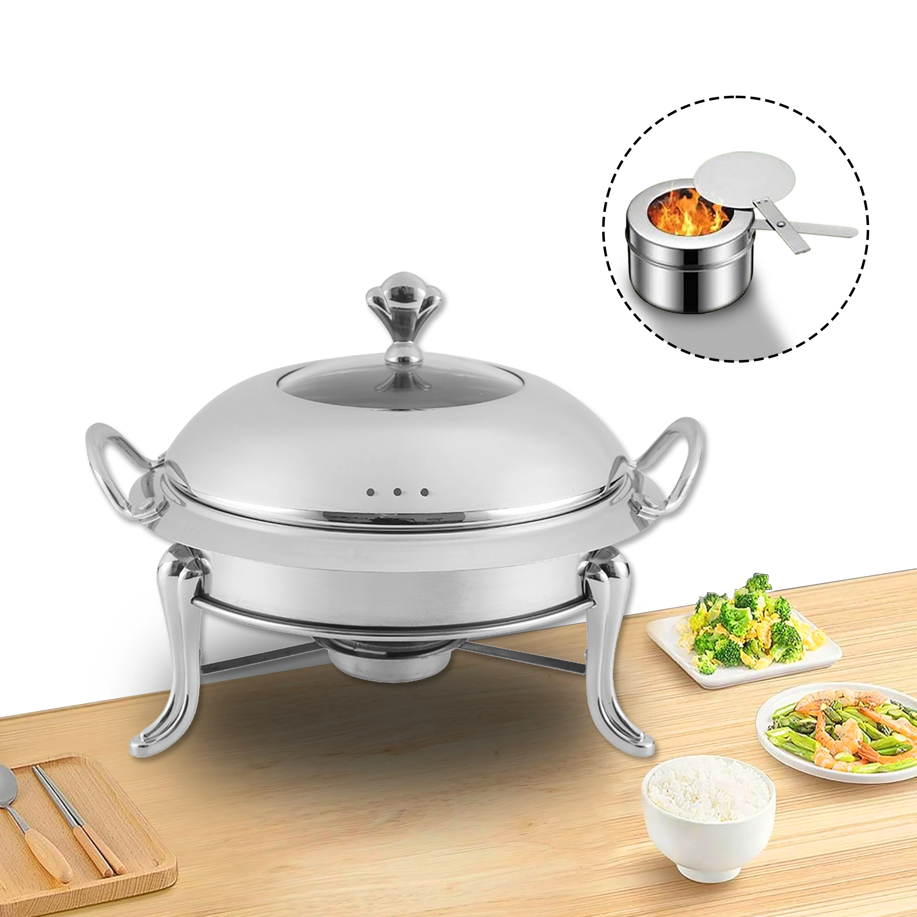 YITIAN Wholesale Hotel Buffet Food Heater Round Stainless Steel 201 Half-Painted Gold Small Chafing Dish