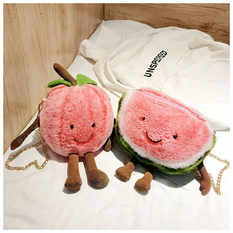 Watermelon fruit cartoon ladies shoulder bag plush messenger bag