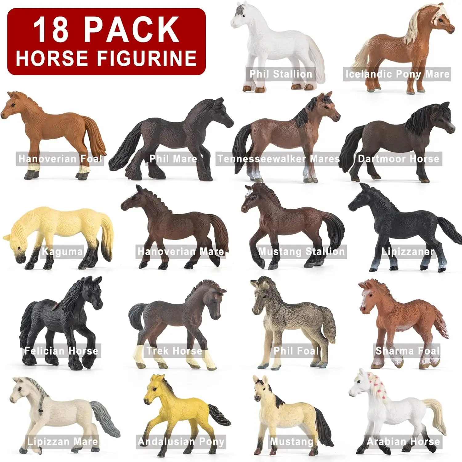 Plastic Horse Figure Toy Set for Kid  2.5' Miniature Realistic Pony Horse Toy Figurine Farm Animal Toy Gift for Boy Girl