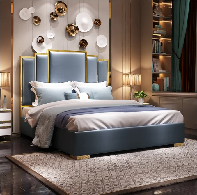 
Metal stainless steel leather bed bed room furniture hotel beds 