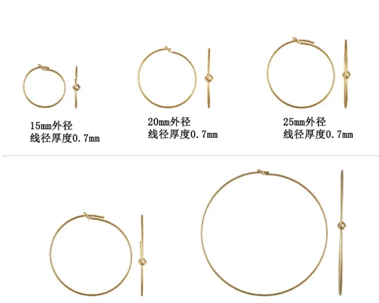 NANA high quality 14k italian gold filled round 15mm earring hoop, brass gold filled earring accessories