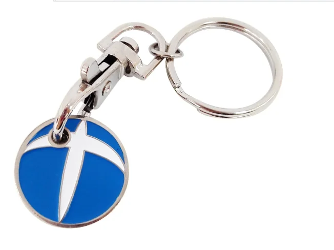 Promotional Round 23mm Supermarket Metal Trolley Coin Soft Enamel Keychain