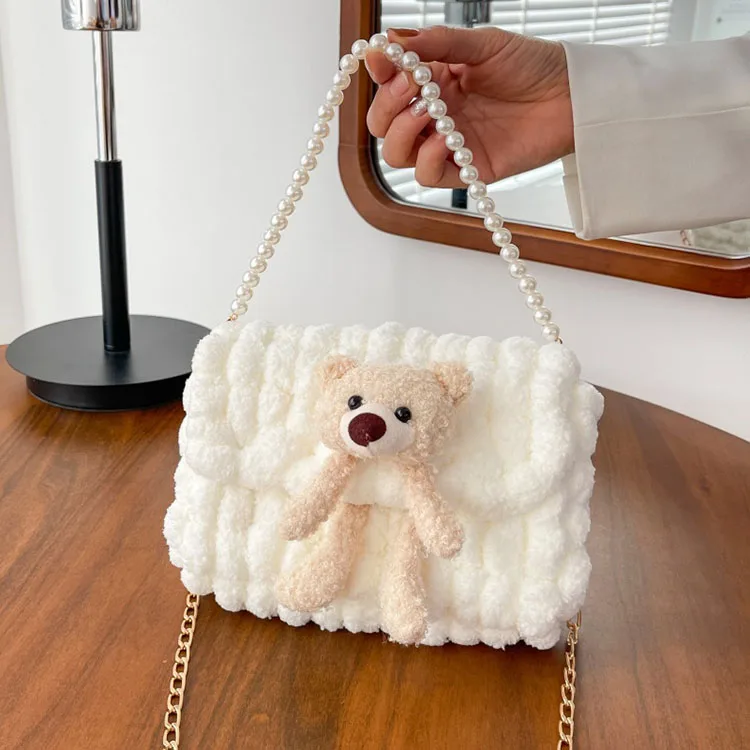 Wholesale colorful crochet knitting fashion women hand sewing shoulder bag crossbody dIY kit material cloth hand woven bags