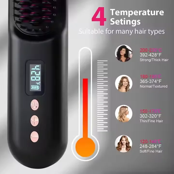 Electric Hot Air Brush Ceramic Hair Straightener Comb Anti-hair Loss Massage Comb Wireless Hair Straightener Comb