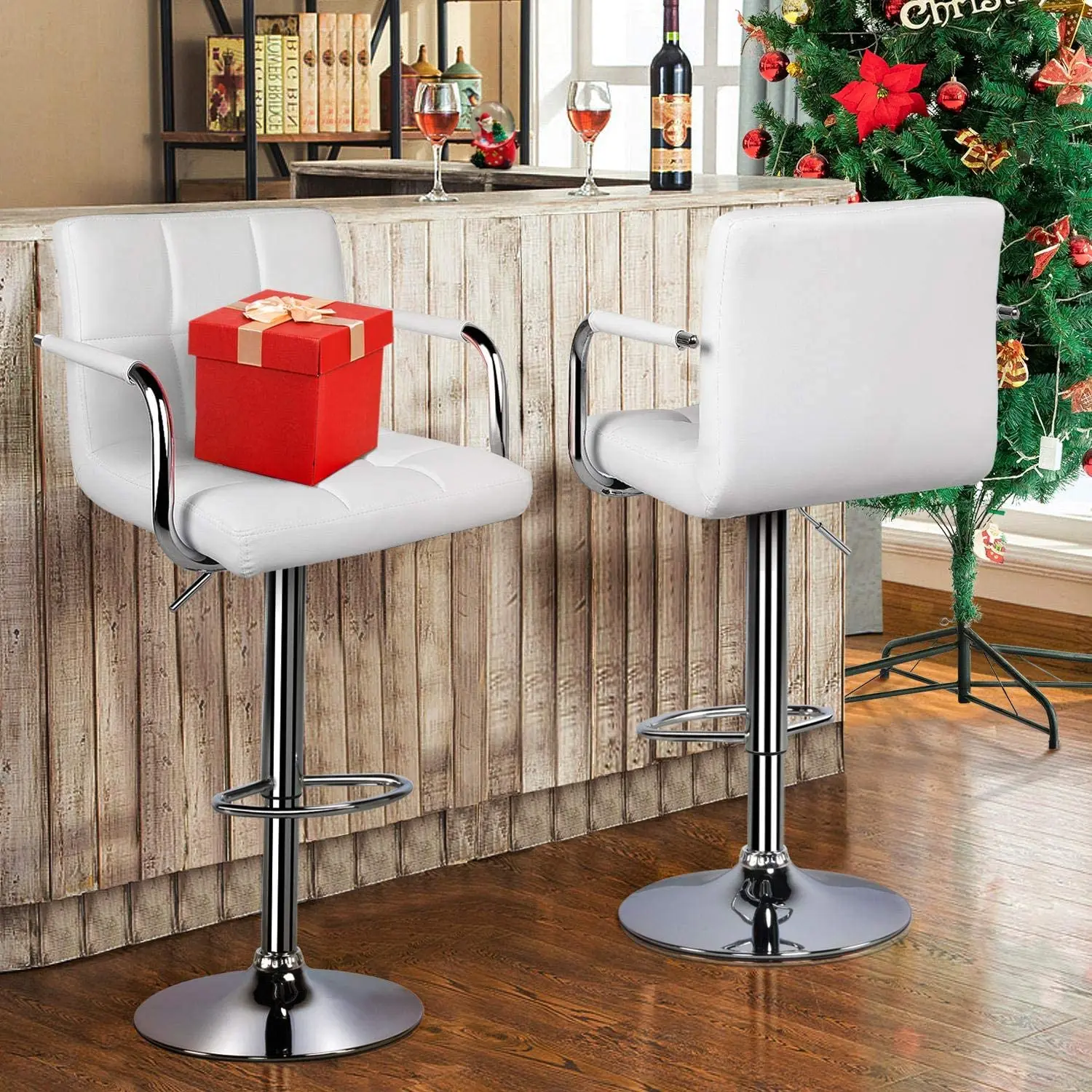 Modern kitchen adjustable 360 swivel luxury counter height leather stools bar chairs
