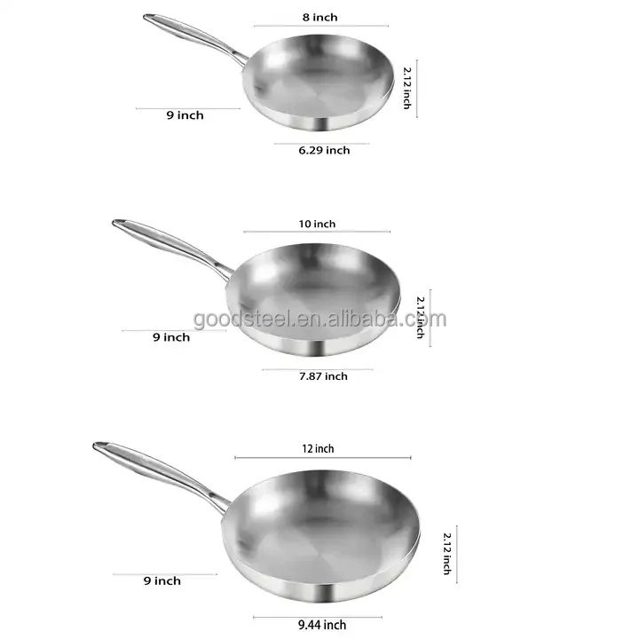 24 26 28cm 3-layer stainless steel frypan with nonstick  Stainless Steel Skillet  24cm Diameters Metal Pan