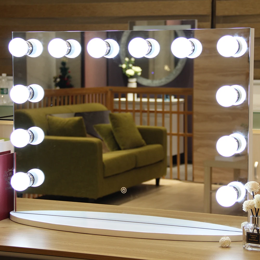 Custom Desktop Vanity Hollywood Style LED Lighted Makeup Cosmetic Mirror 5mm Thick Copper Free Silver Mirror Rectangle