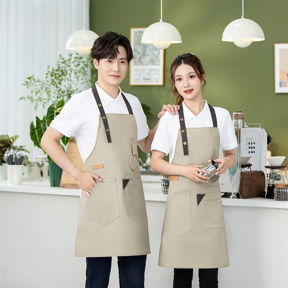 Promotional 100% cotton canvas Kitchen Apron with Pocket for BBQ Cooking leather cooking apron